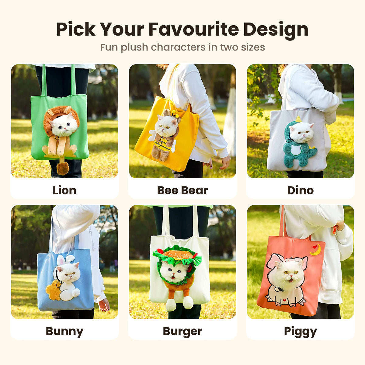 Available designs: Lion, Bee Bear, Dino, Bunny, Burger, Piggy